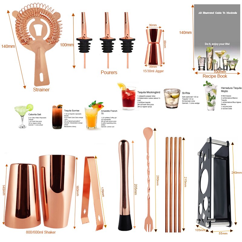 3-12 sztuk Boston Shakers Rose Shaker do koktajli ze stali nierdzewnej mikser wina 550ml 800/600ML zestaw barmański akcesoria barowe Dropshipping