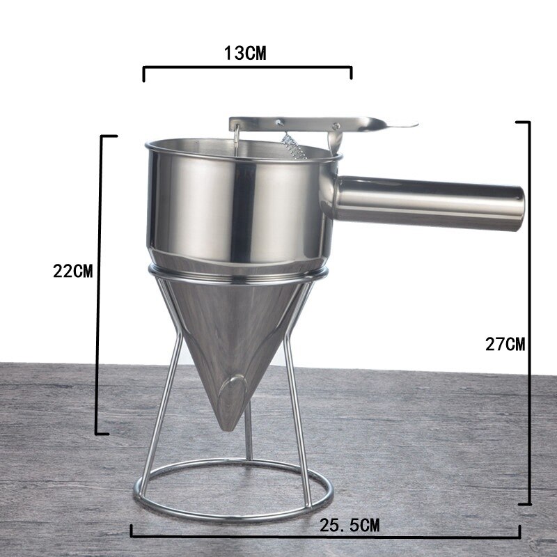 1 pieza de acero inoxidable pulpo bolas cono de huevo embudo Waffle Maker herramienta con estante dispensador de jarabe de azúcar para pastel PH 001