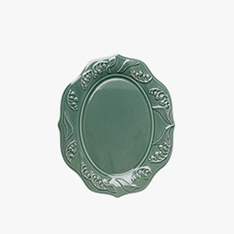 Retro Ceramic Plate Sets French Lily of The Valley Relief Dinner Set Plates and Dishes Western Restaurant Desktop Steak Dish: C-large