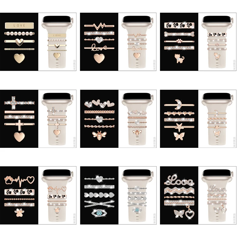 Anillo decorativo de correa de para Apple Watch, adorno de diamante, decoración de pulsera, dijes de Metal, accesorios de correa de silicona