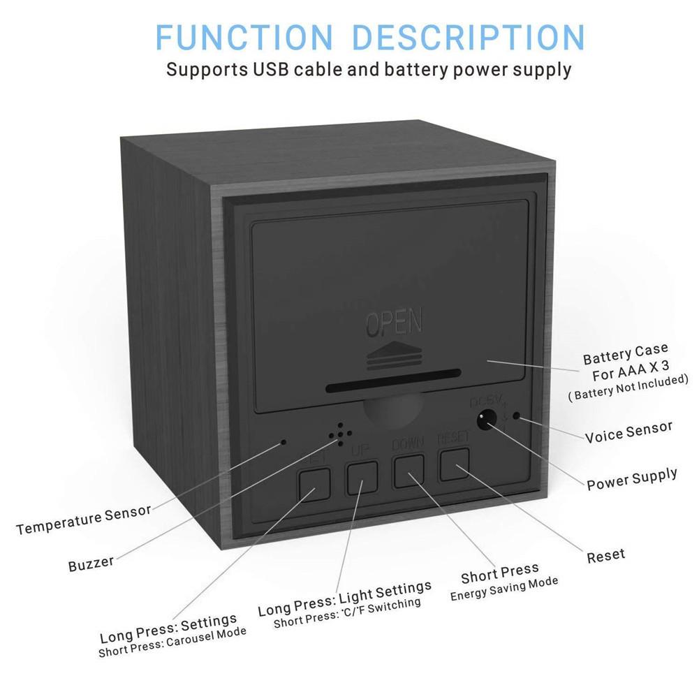 Digitale Wekker, Intelligente Spraakbesturing Houten Led Licht Mini Moderne Cubic Alarm Klok Met Tijd En Datum Temperatuur