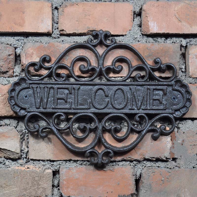 Letrero de bienvenida, placa de pared, hogar, jardín, colgante para exteriores, decoración decorativo Retro, letreros de tienda, hierro fundido, casa de campo