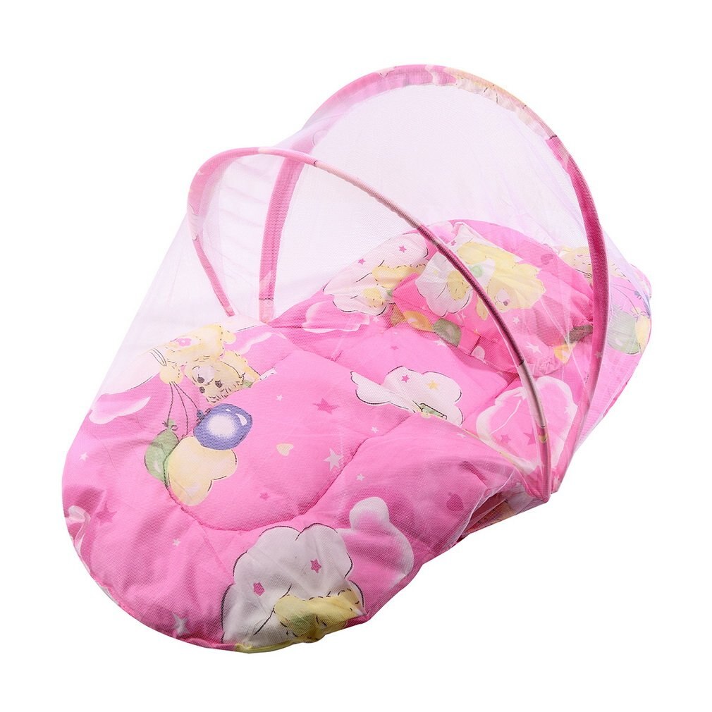 Opvouwbare Baby Katoen Gewatteerde Matras Zuigeling Kussen Bed Klamboe Tent Stand Kids Baby Bed Accessoires Opgehangen Koepel Vloer: pink