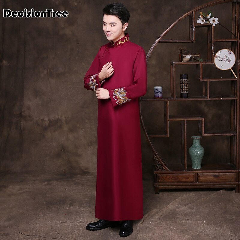 bata de hombre Roja China kimono de seda sintética bata de baño bata de noche ropa de dormir hombre pijama