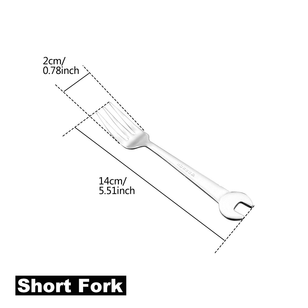 Stainless Steel Wrench Shape Dinnerware Set Cutlery knife Utensils Kitchen Accessories Dinner Forks Spoons Camping: 5pcs Short Fork