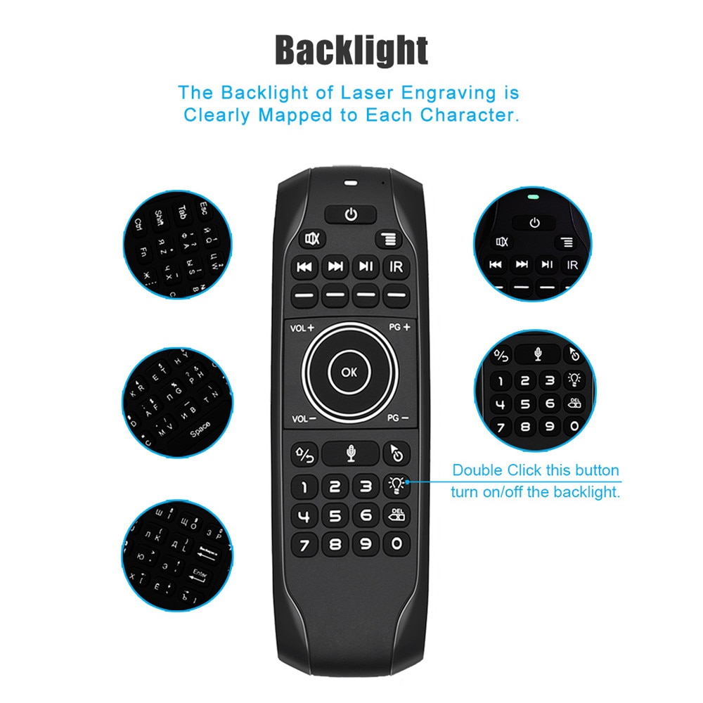 G7V PRO-giroscopio inalámbrico con retroiluminación, ratón de aire con teclado en inglés y ruso, Control remoto por voz inteligente de 2,4G, batería integrada G7