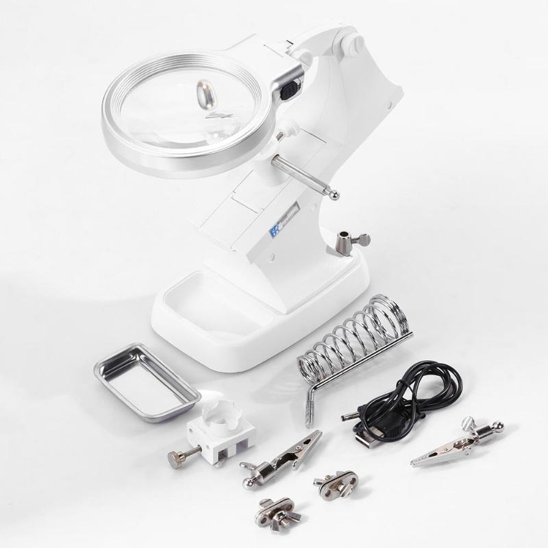 Lupa de lupa con LED de soldadura 3X 4.5X, lupa de hierro para soldar, soporte de pinza de cocodrilo, herramienta de reparación de soldadura manual