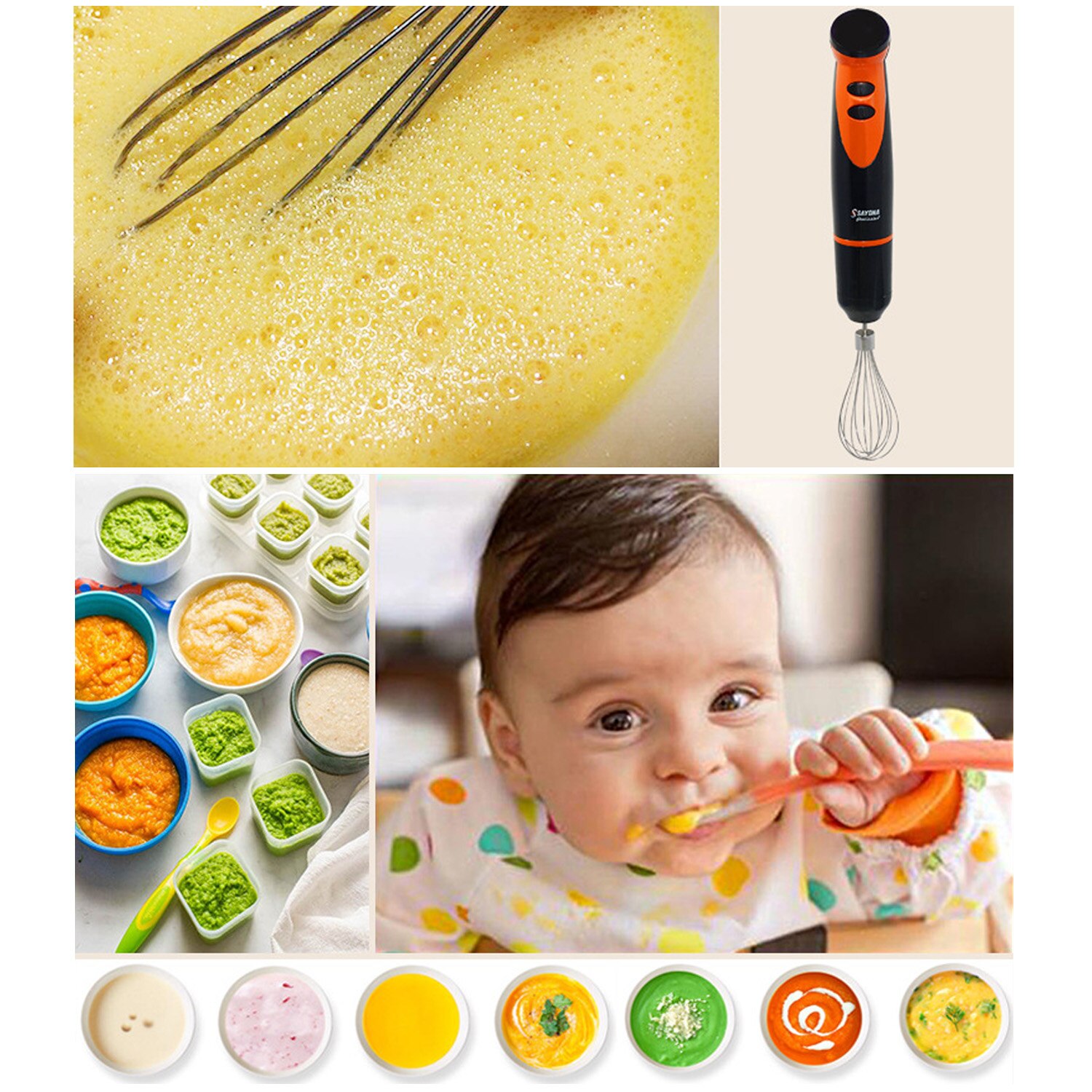 4 in 1 Adjustable Speed Multi-functional Electric Hand Blender for Home Kitchen Smoothies Milk Shakes Soups EU Plug