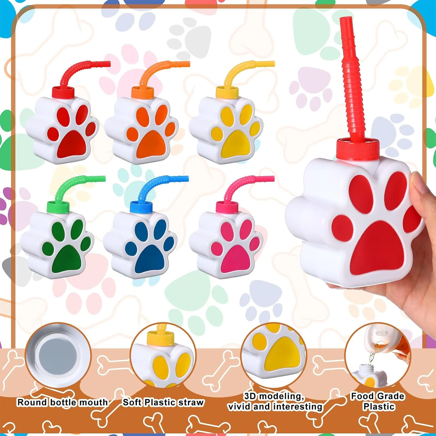 12 Pcs 10 oz Dog Paw Cups with Straw and Lid Dog Themed Party Supplies, Drinking Cup for Birthday Puppy Party Favors Decoration