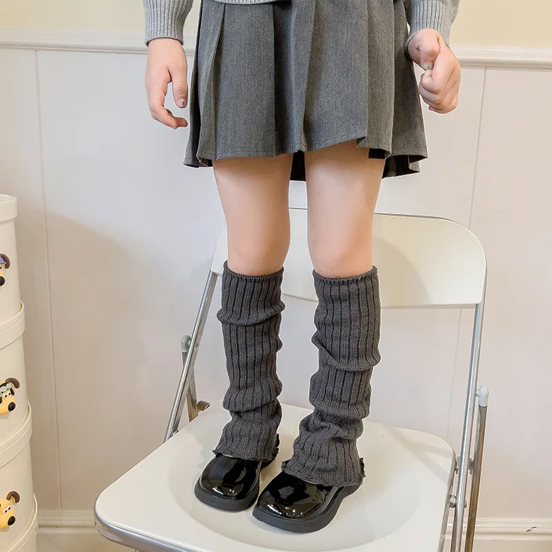 Barn lolita-stil gamasjer støvelmansjetter jente leggvarmere strikkede knestrømper svarte sokker til dame jul: Mørk grå