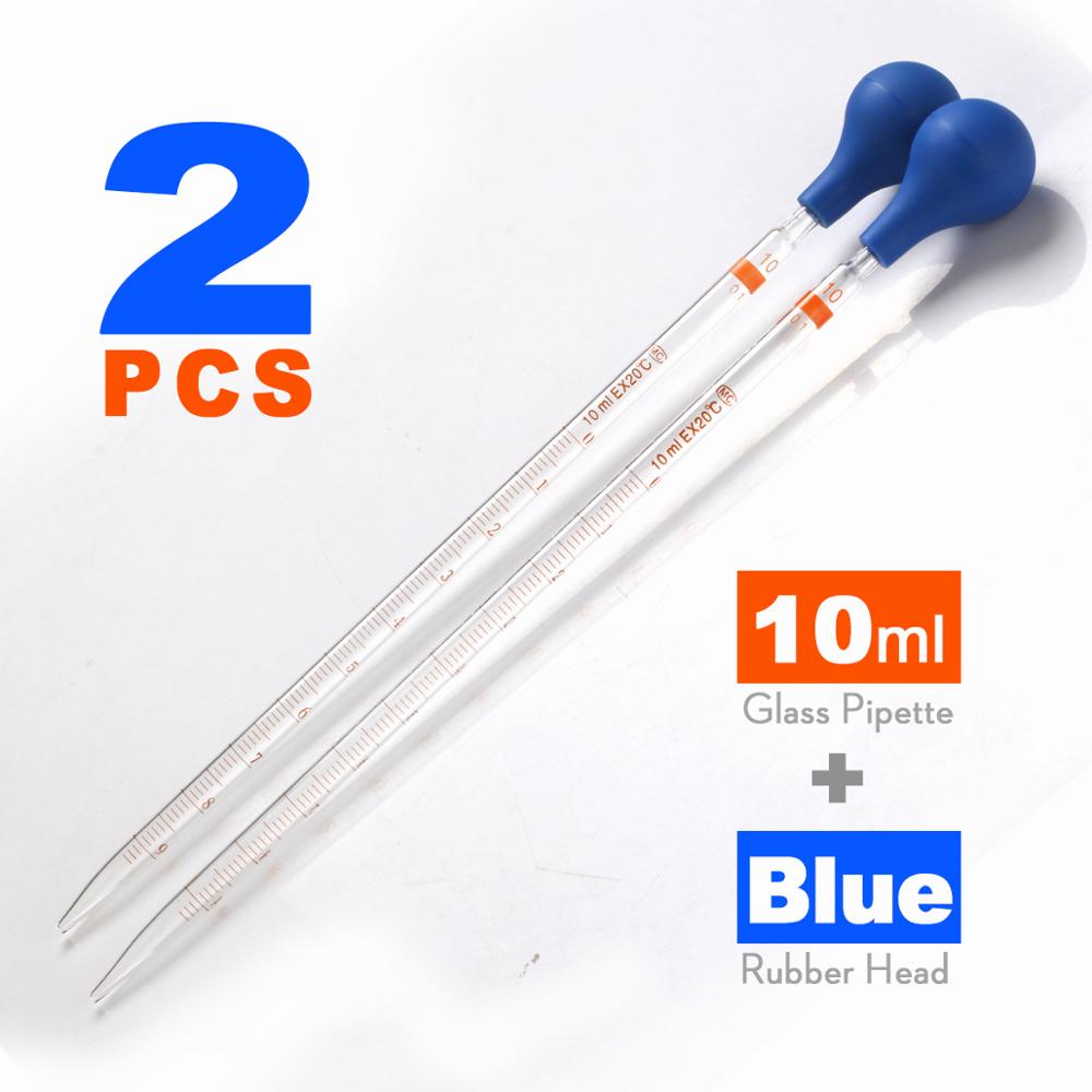 2pcs 0.1/0.2/0.5/1/10ml Glass Scale Line Dropper Pipette Lab Dropper Dropping Pipet Blue Rubber Head Pipettors by ks-tek: 10ml 2pcs