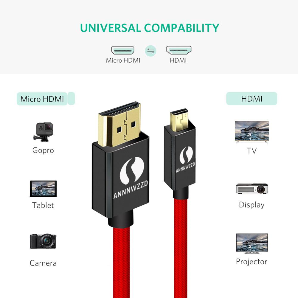 ANNNWZZD Micro HDMI (Type D) to HDMI (Type A) gold plated (High Speed) Micro HDMI cable 1.4a 2.0 Real 3D and Ethernet capable
