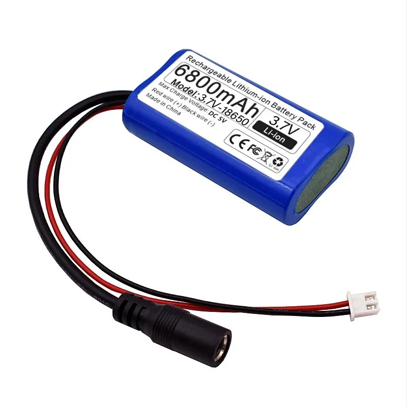 3.7V 6800mAh 18650 Li-ion rechargeable battery pack For Fishing LED Light megaphone speaker Emergency toy battery+XH2.54-2P Plug