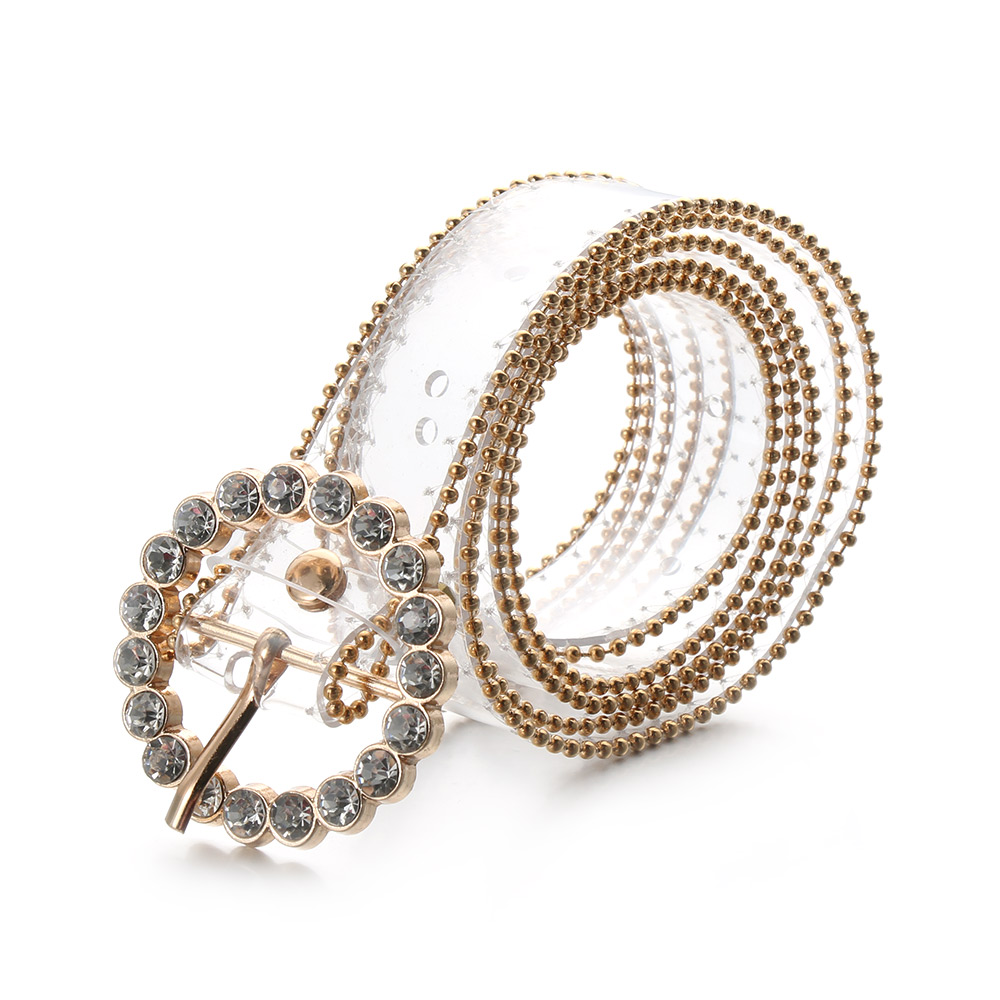 Clear Belt Diamond Pearl Waist Belts Versatile PVC Transparent Plastic Waist Strap Adjustable Decorative Waistband: 2.5cm-Type  3 gold