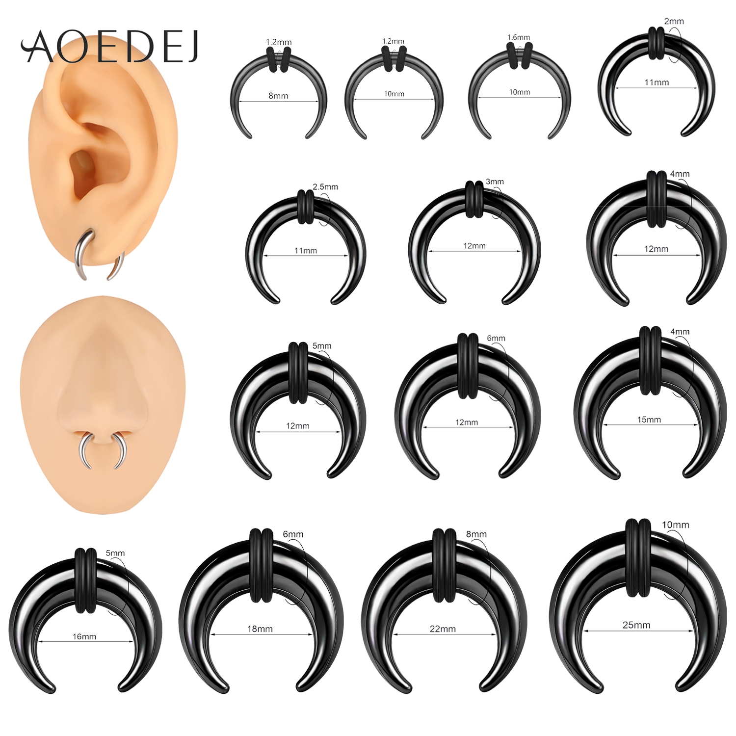 AOEDEJ 1Piece Stainless Steel Nose Ring 8-25mm Horseshoe Shape Septum Rings Colour Nose Studs Earring Punk Body Piercing Jewelry: WHITE / Rhodium Plated