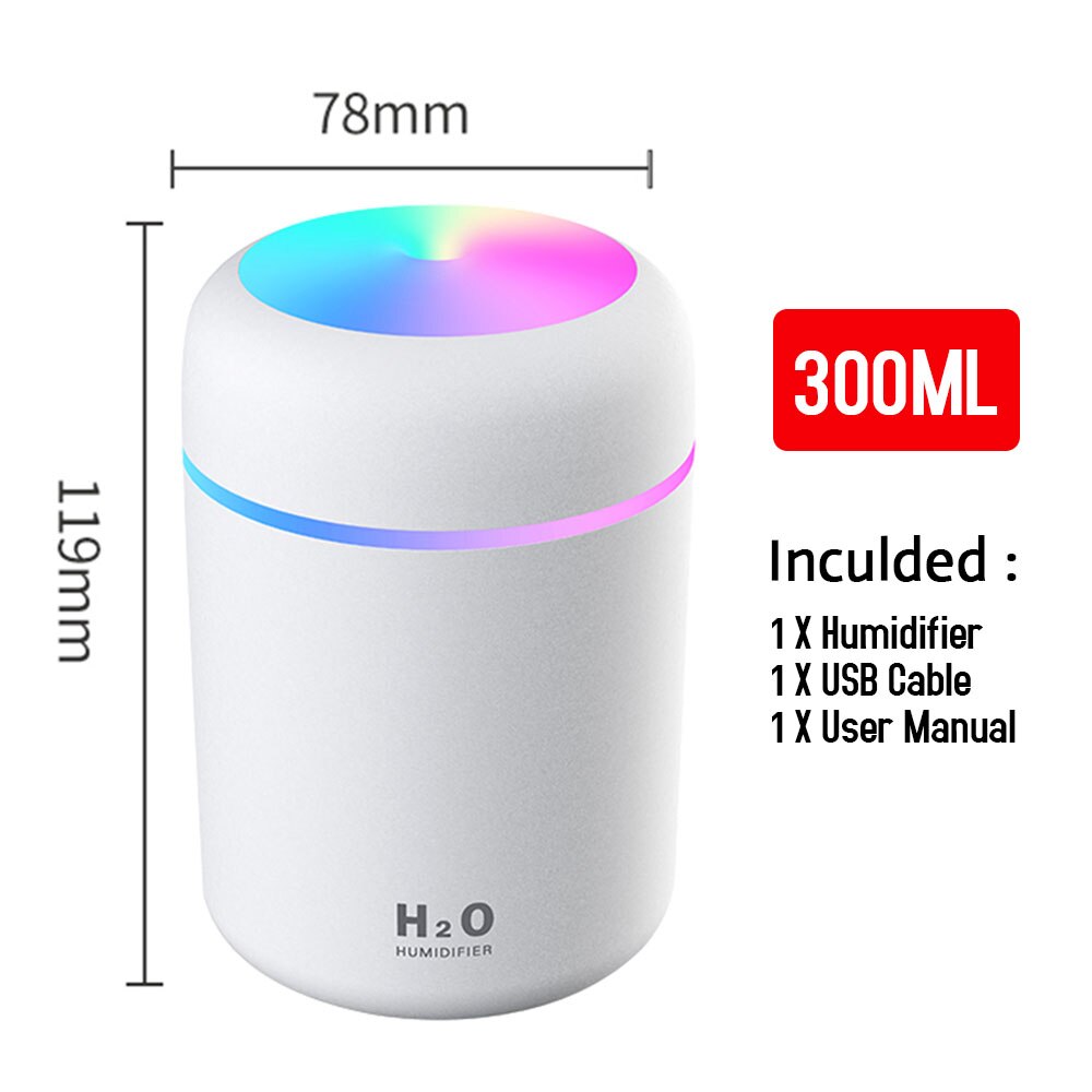 Draagbare Mute Vlam Licht Luchtbevochtiger Stille Aroma Diffuser Huishoudelijke Kantoor Kamer Water Mist Maker Essentiële Oliën Spuit: C