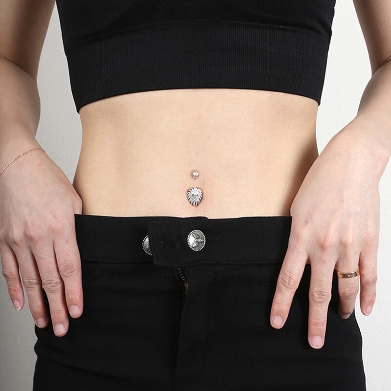Hellolook bauchnabelpiercing mit löwe und zirkonia, 100% 925 stück, sterlingsilber, sexy körperschmuck
