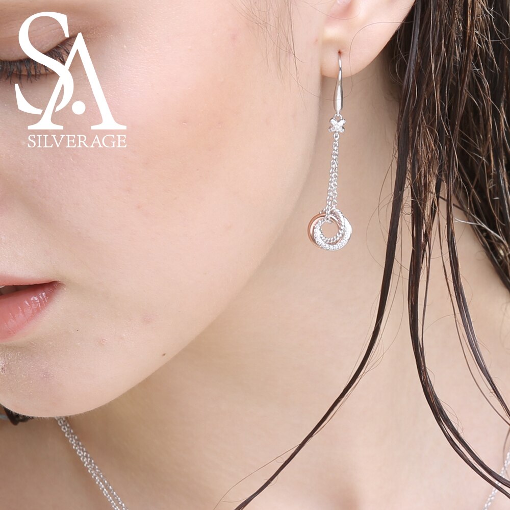 SA SILVERAGE 925 boucles d'oreilles en argent Sterling pour femmes bijoux fins couleur or Rose longue argent 925 boucles d'oreilles femmes Brincos