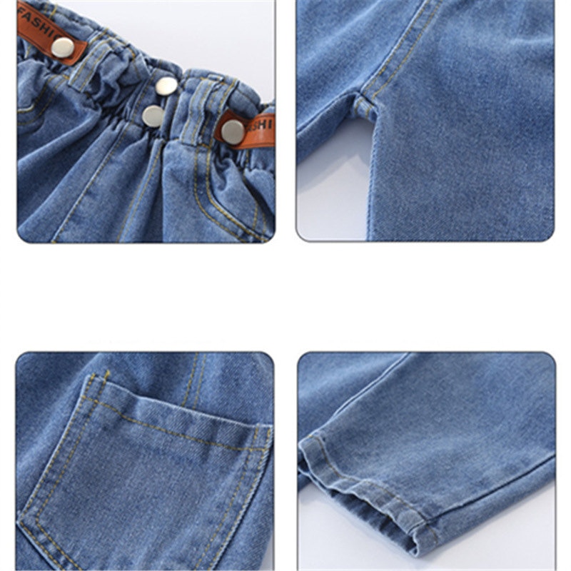 Bambini 2022 nuovo arrivo moda coreana Jeans Casual per ragazze vita elastica pantaloni in Denim tinta unita Jeans per bambini per adolescenti