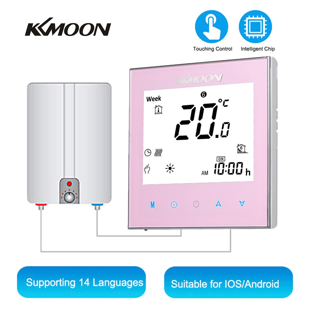 Digital Water/Gas Boiler Heating Thermostat WiFi Connection Voice Control Energy Saving ouchscreen Room Temperature Controller: pink no WiFi
