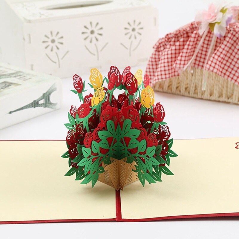 3D Pop Up Greeting Cards Cut Post Flower Card for Wife Mother Birthday Christmas Valentine Party Wedding Invitation Card: Red