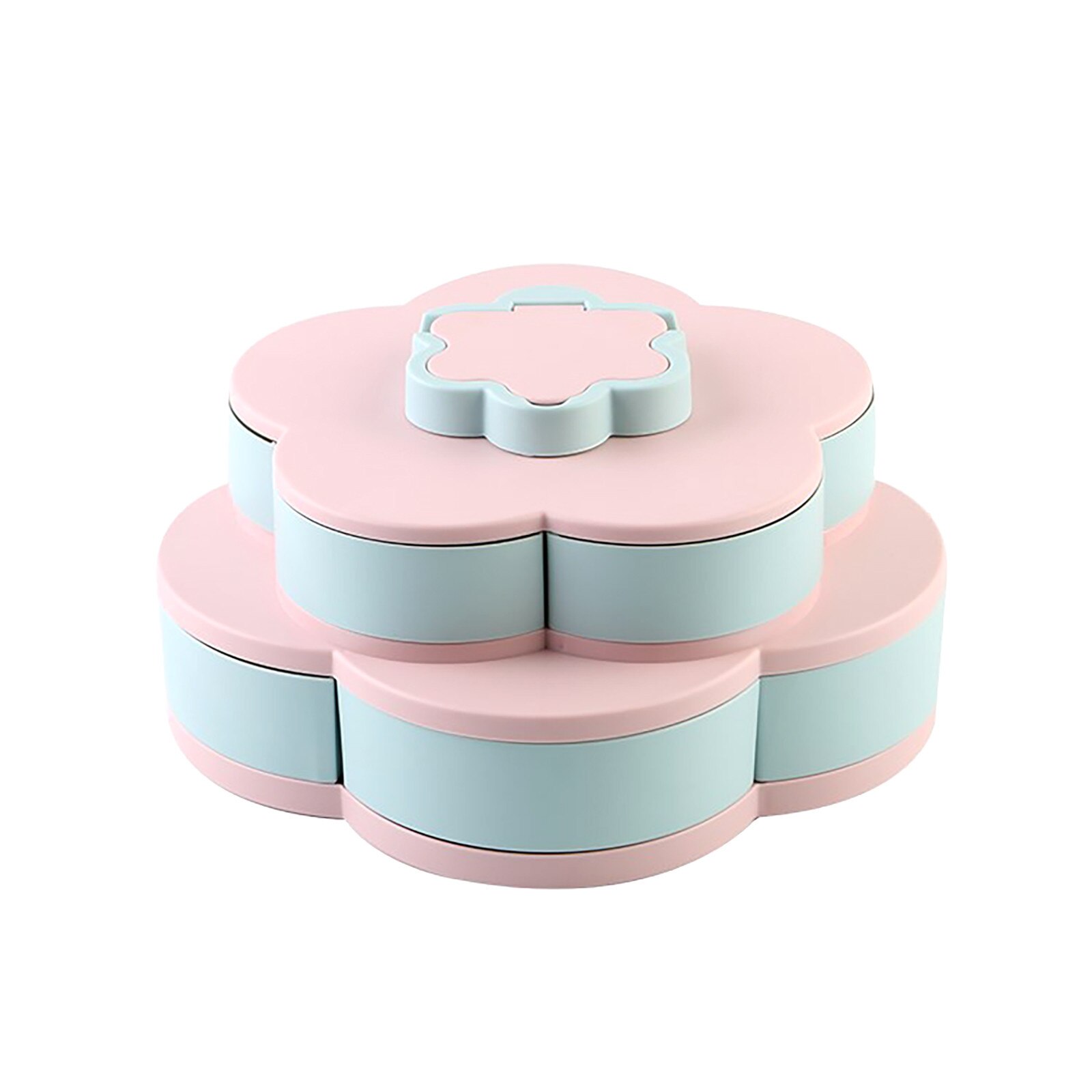 Lazy Fruit Dish Double Layers Snack Box Candy Plates Petal-shape Rotating Trays Box Dried Fruit Storage Organizer Box