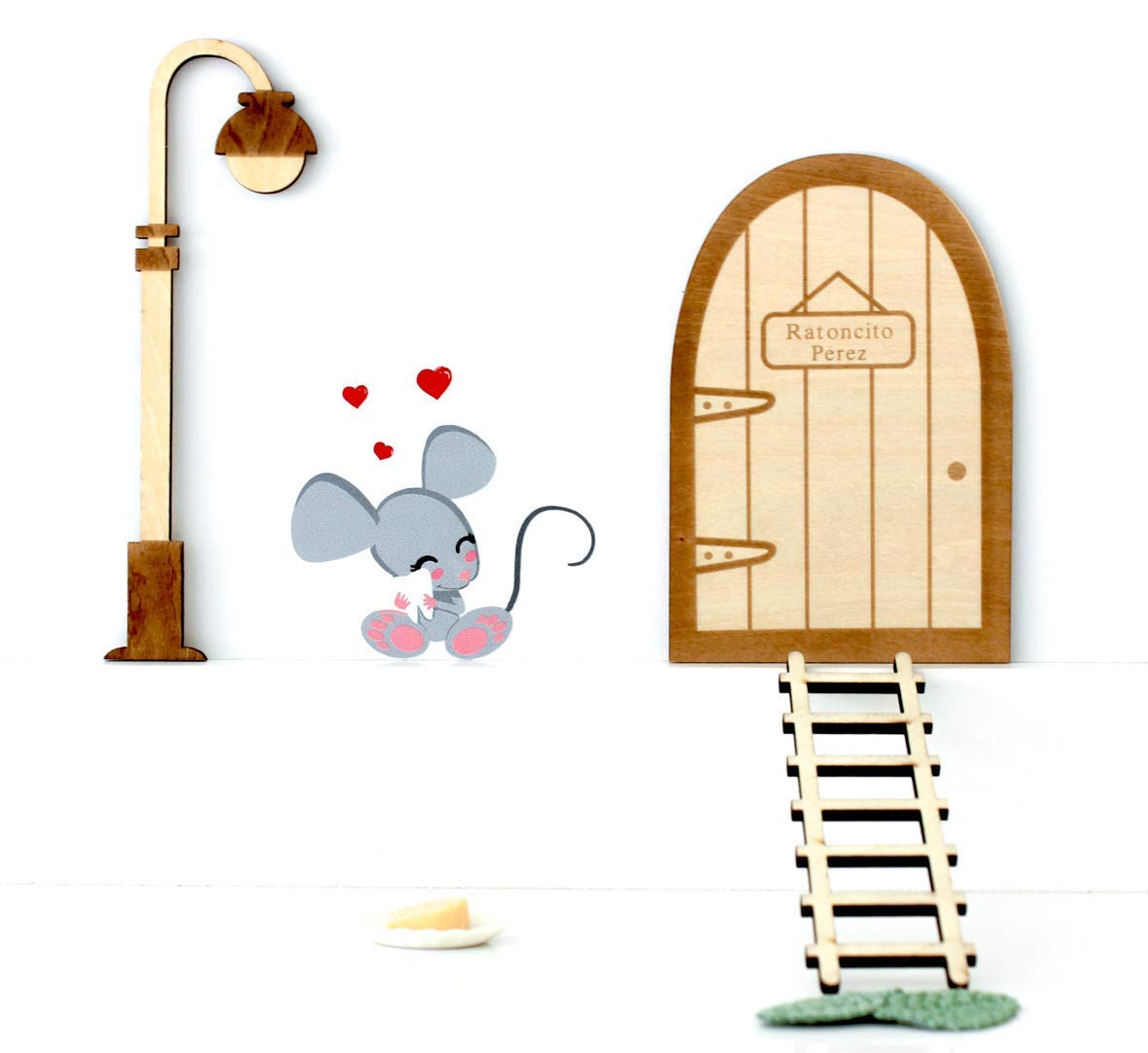 Kit mouse fata dente in vinile con porta + lanterna + scala magica in legno per dipingere e personalizzare + Quesito + zerbino mouse perez artigianato giocattoli per bambini per ragazza giocattolo bambino che cade denti regalo
