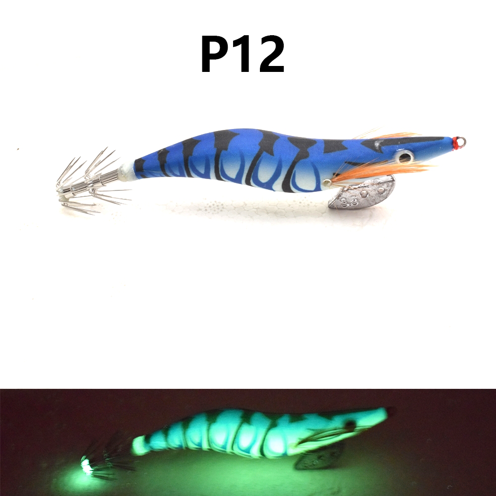 1 pieza de cebo luminoso para camarones de madera, equipado con anzuelo de calamar, cebo artificial para camarones de agua salada y agua dulce