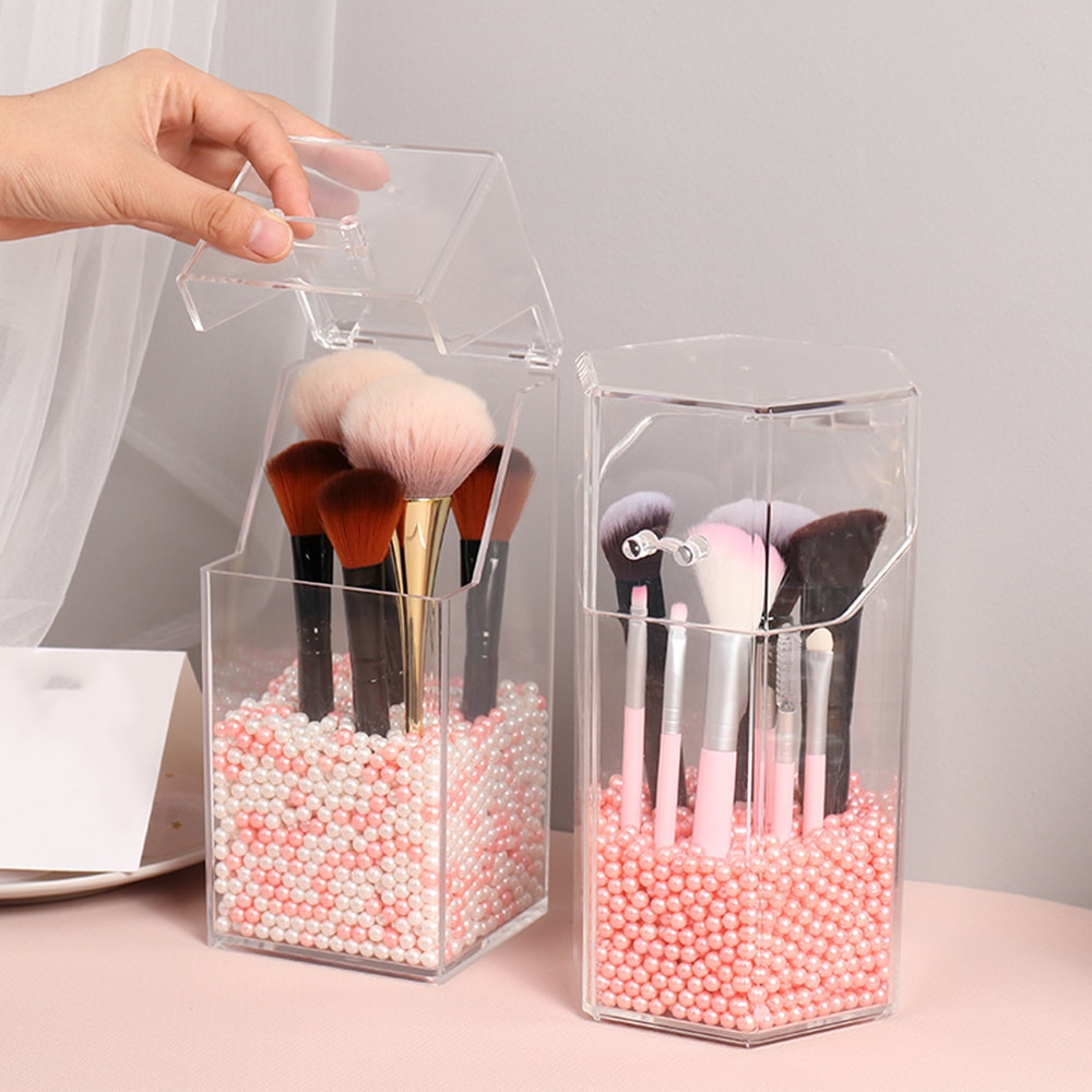 Multi-stil akryl makeup organizer kosmetisk holder makeup værktøj opbevaring perle boks børste tilbehør organisator boks med låg