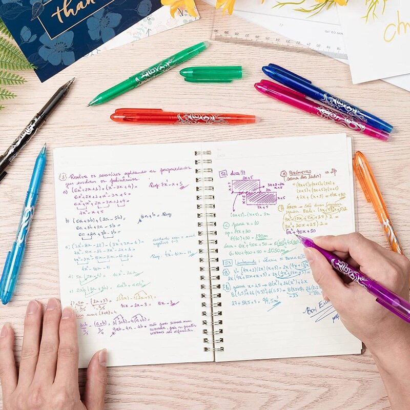 -8Pcs Erasable Pens Erasable Gel Pens 0.5mm Tip Rub Out Pens with Rubber for School Office Stationary Supplies