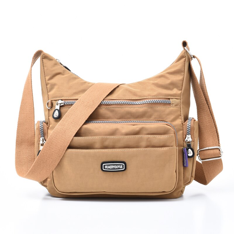 Vesker til kvinner femme stor kapasitet nylon skulderveske vanntett daglig shopping veske crossbody budbringer poser: beige