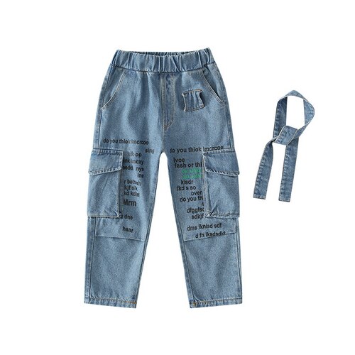 Pojke jeans barn barn cargo jeansbyxor småbarn resår midja höst höst trend ledig 3 to 13 år: 10t