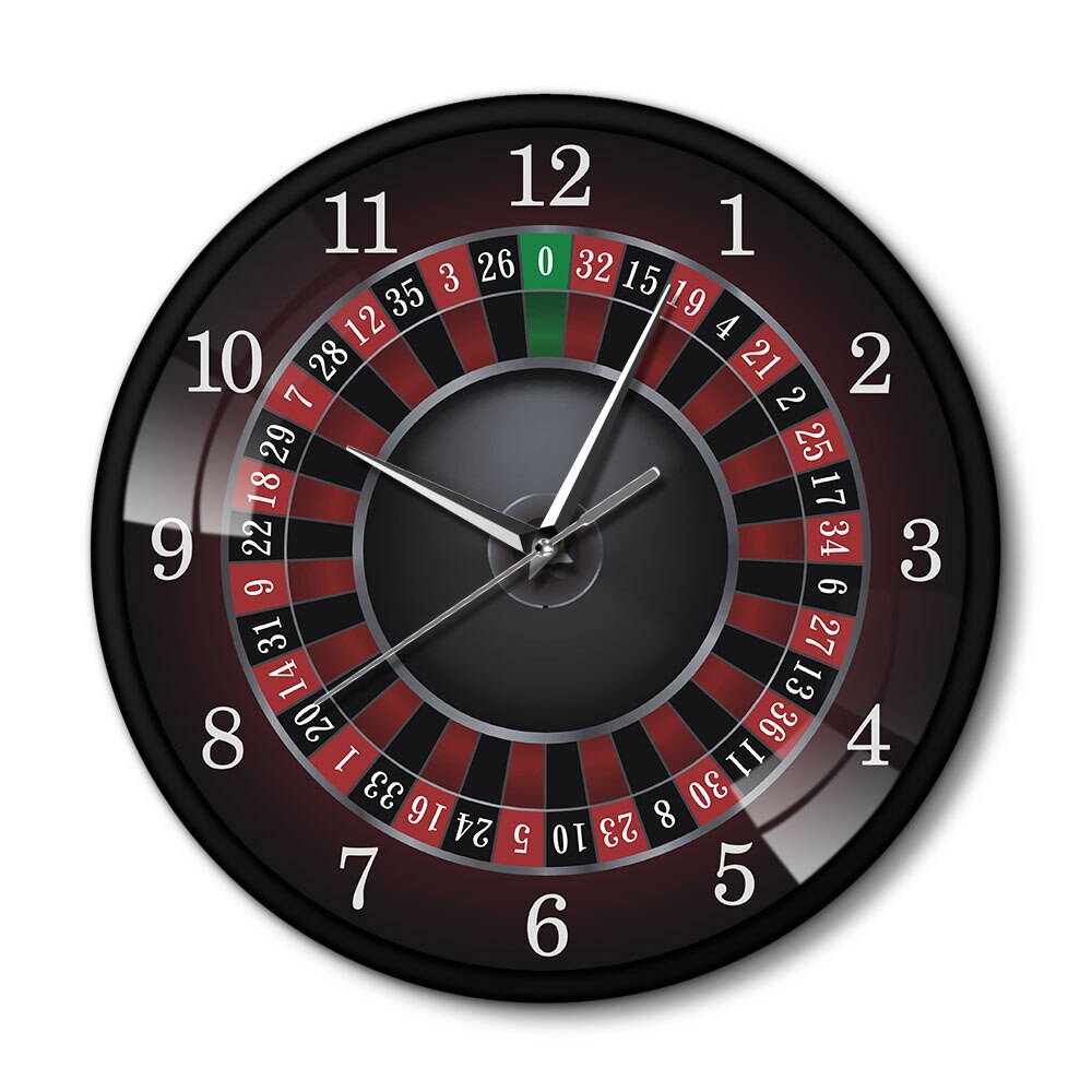 Poker Roulette Wall Clock With Black Metal Frame Las Vegas Game Room Wall Art Decor Timepiece Clock Watch Gambling Casino: Metal Frame