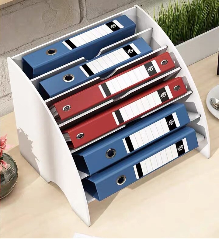 PVC A4 File Sorter Organizer 6 Compartment Desktop Fan-Shaped Mail Letter Document Magazine Holder Rack Assembly White