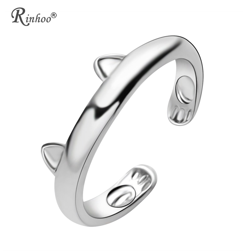 Rinhoo Zilver Kleur Kat Oor Ring Leuke Mode-sieraden Kat Ring Voor Vrouwen En Meisje Bruiloft Minnaar Verstelbare charms