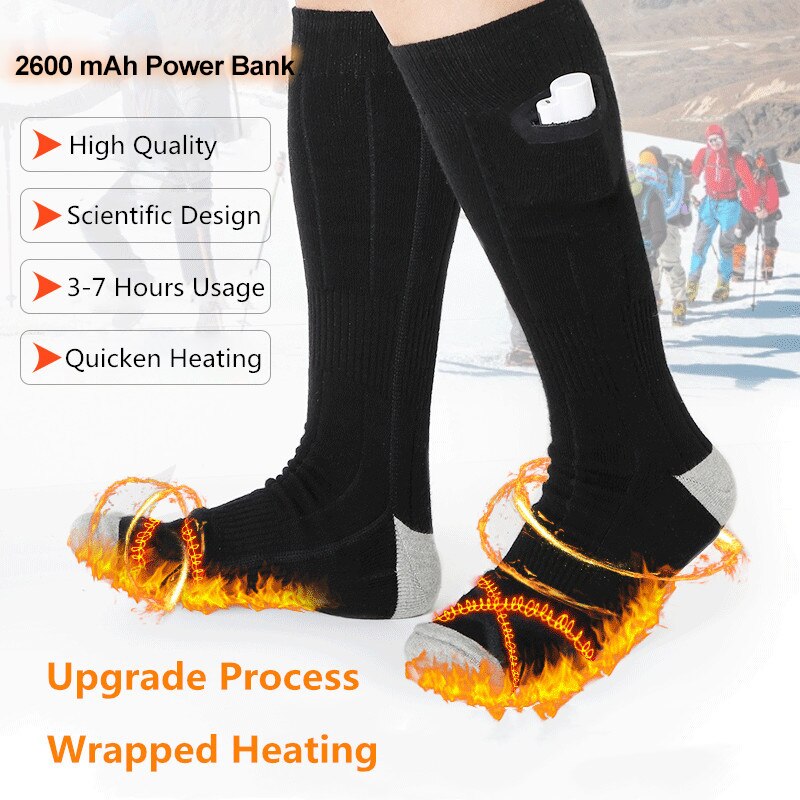 Calcetines de deporte para exteriores de 4000mAh, calcetines calefactores para acampar, senderismo, calcetines cálidos con batería recargable, calcetines calefactables eléctricos, calentador de pies