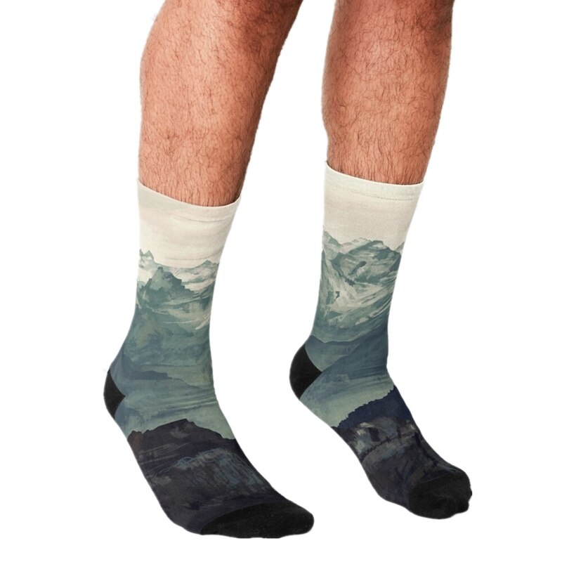 Grappige Mannen Sokken Maan Glow Night Strand Gedrukt Hip Hop Mannen Gelukkig Sokken Leuke Jongens Street Style Crazy sokken Voor Mannen: W93