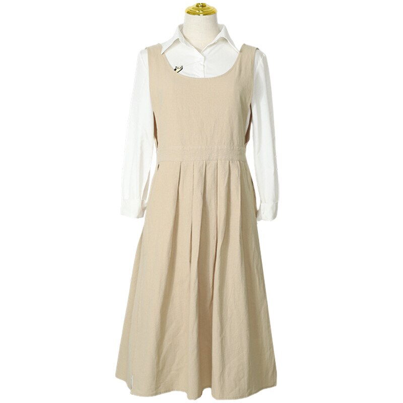 Washed cotton linen Kitchen Apron For Cooking Baking Flower Shop Ruffles work clean apron for woman uniform lady Dress: beige