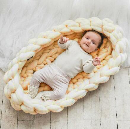 Kinitted Baby Nest Bett Tragbare Krippe Neugeborene Kinderbetten Kindergarten Schlaf Nest Kleinkind Wiege Baby Stubenwagen freundlicher Bett Babytragetasche: Beige