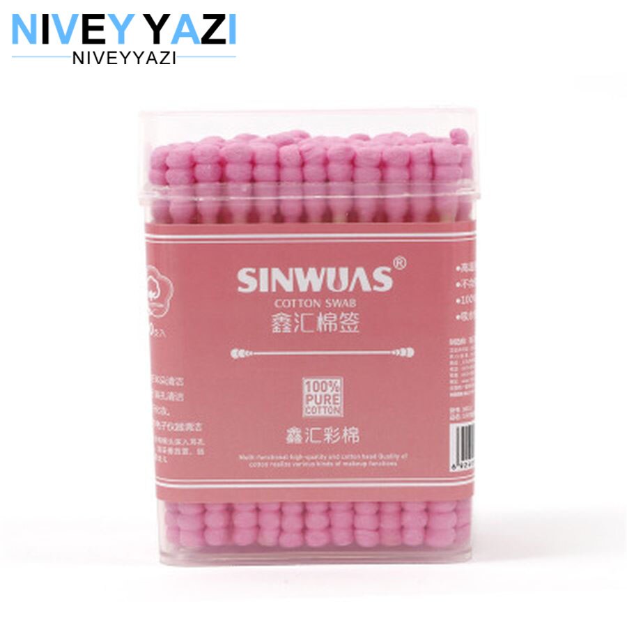 100pcs Bamboo Cotton Swab Wood Sticks Soft Cotton Buds Double Head Cotton Swab Nose Ears Cleaning Health Cosmetics Care Tools: Pink