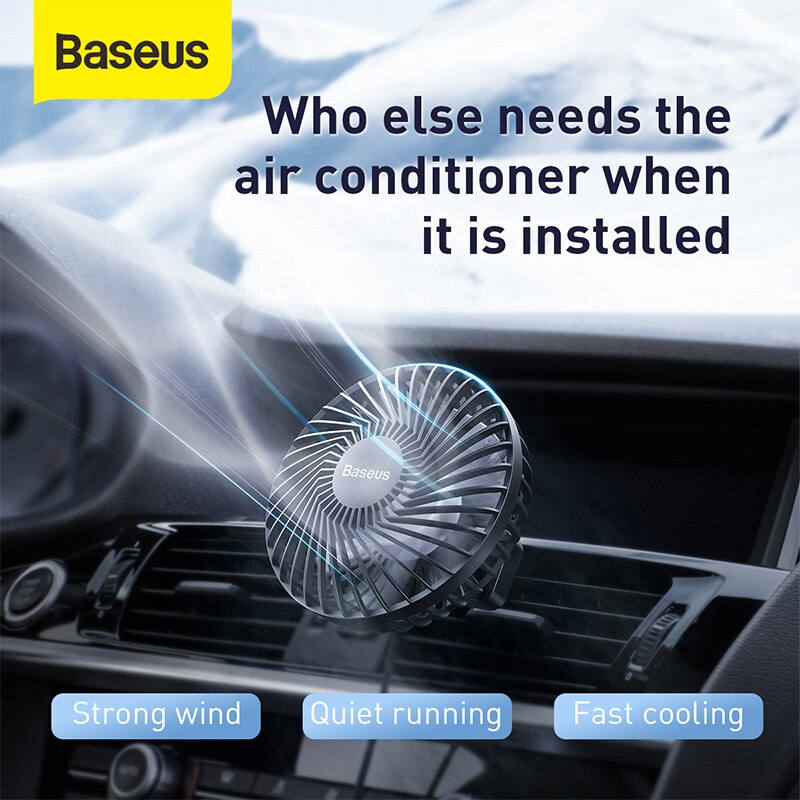 Baseus Portable Fan Car Air Cent Mount Cool Air Travel Cooler Cooling Mini Fans 360 Rotation Adjustable Angle Fans Outdoor Home