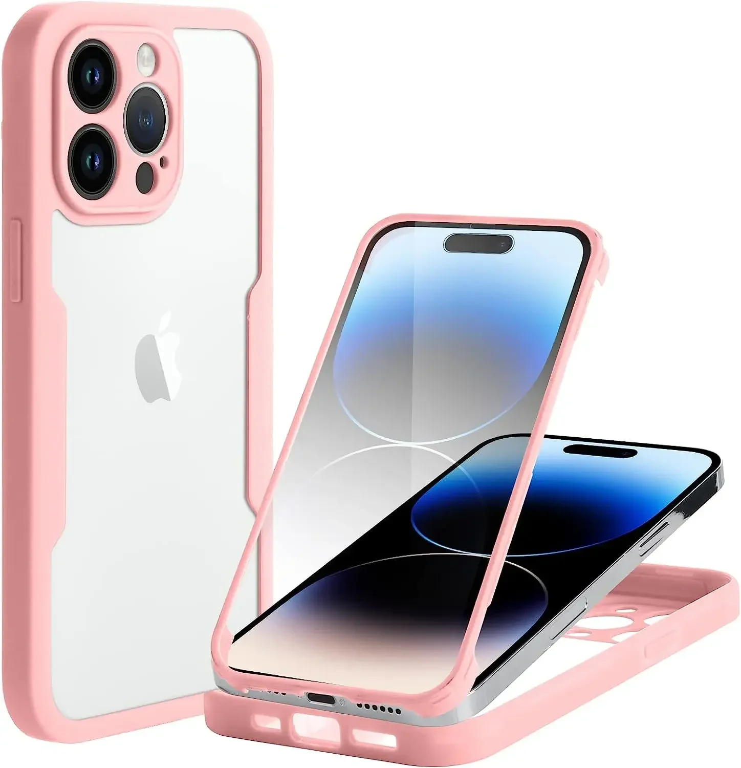 360-Grad-Ganzkörper-Doppelseiten-Displayschutzfolie für iPhone SE SE 2022, iPhone 8 iPhone 7, stoßfeste Handyhülle: Aluminium / Rosa