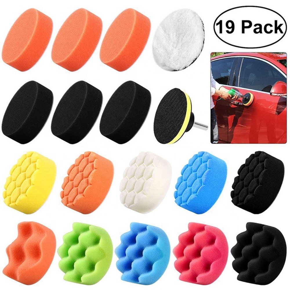 19Pcs 3" Paint Care Polishing Pad Set Sealing Glaze Waxing Buffing Pads Set Drill Polishing Pad Kit for Car Polisher