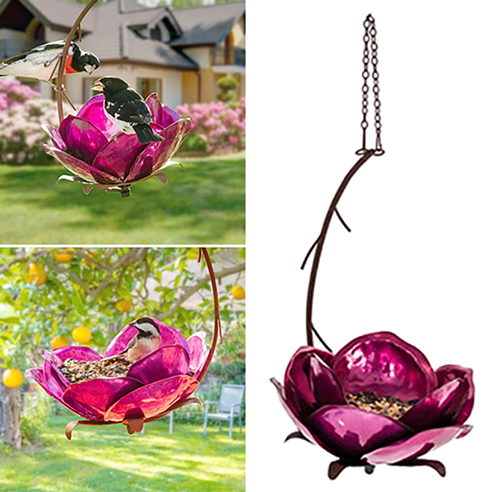 25@ Hanging Bird Feeder Metal Bird Feeder Flower Forest Hanging Metal Garden Pole Art Decoration Outside Pet Feeding Supplies: Default Title