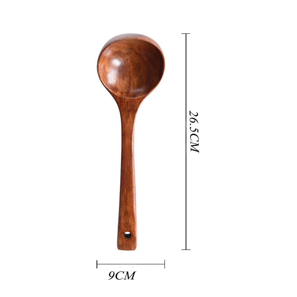 Vajilla de Cocina de madera Natural con mango grande y largo, vajilla para Catering, utensilios de cocina, cuchara, suministros de cocina 1 unidad: L