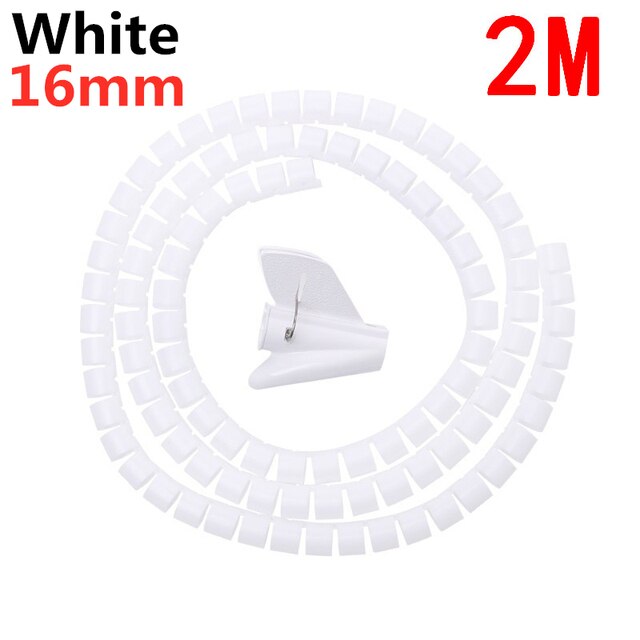 2/1m weiche, flexibel spiralkabelorganisatoren, aufbewahrungsrohre, kabelschutz, kabelaufwickler, schreibtisch-kabelclips, zubehör: 16 mm x 2m weiß