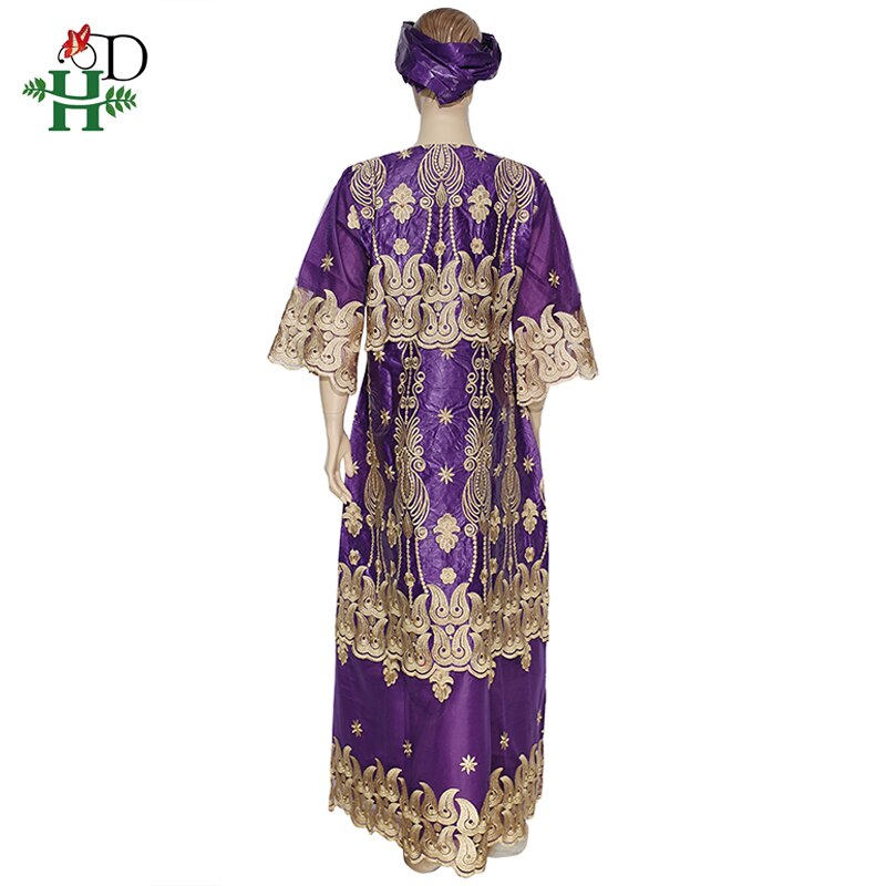 H & D-robe en dentelle d'afrique du sud, Riche Bazin, longue, brodée Dashiki avec couvre-chef, vêtements de fête nigérians africains, collection