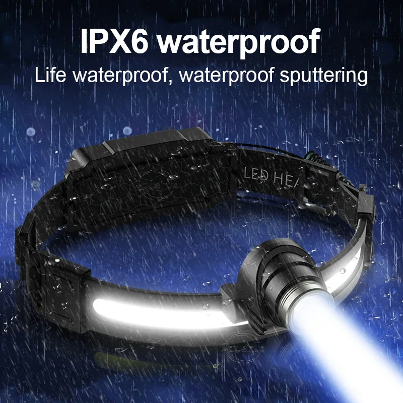 Krachtige LED-koplamp 7 modi XPE + COB-sensor Koplamp Hoofdlamp Zaklamp Hoofdlamp door 18650 batterij voor vissen Jagen