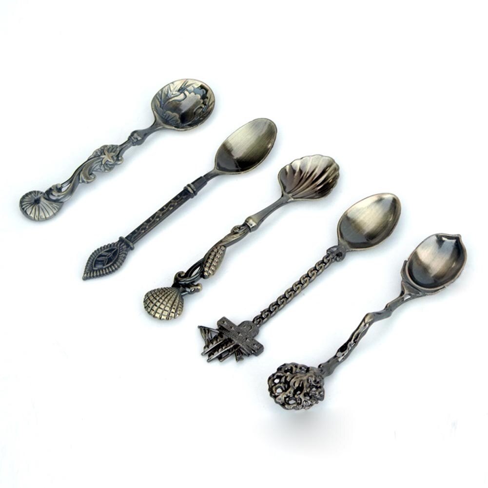 5 pçs do vintage colher estilo real metal esculpido mini café chá leite sobremesa colher de cozinha acessórios utensílios de mesa colher para lanches