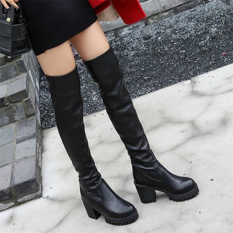 LZJ , zapatos negros para Mujer, Botas Largas, botas altas hasta el muslo, Botines de tacón alto para Mujer, Bota femenina, Botines Martin, botas para Mujer